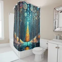 Iridescent Holiday Dream 🎄 Glowing Christmas Tree Shower Curtain