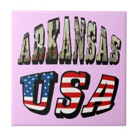 Arkansas Picture and USA Flag Text Ceramic Tile