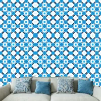 Modern Blue Orange White Abstract Geometric Wallpaper
