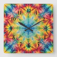 Tie Dye Spiral in Aqua  Square Wall Clock