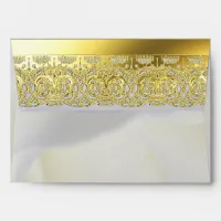 White Rose with Gold Lace Wedding Envelope