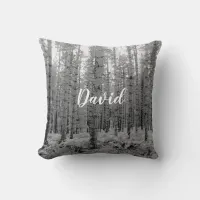 Pine Tree Forest Black and White Personalized Throw Pillow