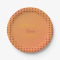 Orange Pink and Burgundy Girl Birthday Paper Plates