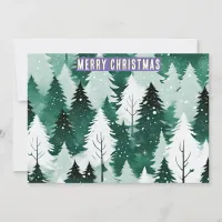 Snow Landscape Evergreen Trees Merry Christmas Holiday Card