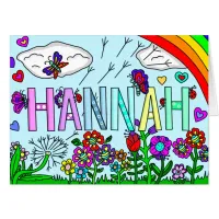 Flowers and Name Hannah Birthday Coloring Page Car Card