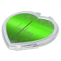 Green Brushed Metal Glitter Monogram Simple | Compact Mirror