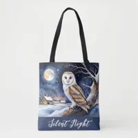 Winter Snow Scene Barn Owl Tote Bag