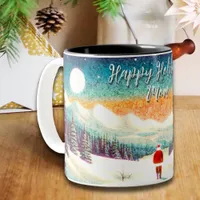 Little Santa in a big snowy landscape personalized Two-Tone Coffee Mug