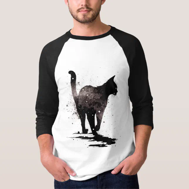 Walking Cat Silhouette Black on White T-Shirt