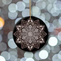 Brown Snowflake on black Ceramic Ornament