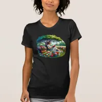 Girl Reading under a Tree Surrounded by Flowers T-Shirt