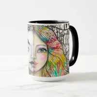 Artistic Bold Bright Girl Black White Colorful Fun Mug