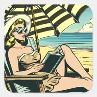 Retro Pop Art Lady Comic Book Style  Square Sticker