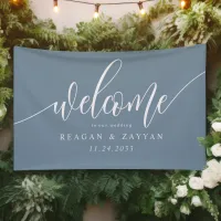 Dusty Blue Calligraphy Simple Wedding Welcome Banner