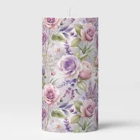 Lavender Rose Floral  Pillar Candle