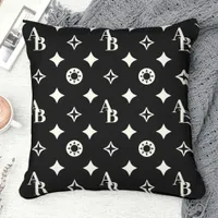 Ivory White Custom Initial Monogram Pattern Black Throw Pillow