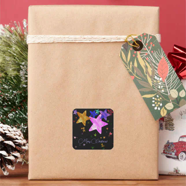 Multicolor shining stars- Merry Christmas! Square Sticker