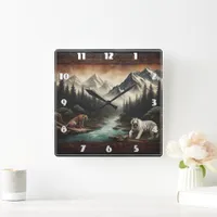 Bengal Tigers in Majestic Mountain Landscape Square Wall Clock