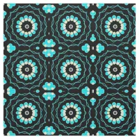 Turquoise & Black Trendy Floral Geometric Pattern Fabric