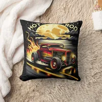 Classic hot rod racing under the glowing moonlight throw pillow