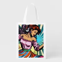 Pretty Woman Dancing Salsa Pop Art Grocery Bag