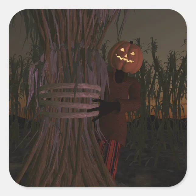 Spooky Pumpkin Head Scarecrow Square Sticker