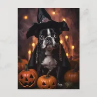 Cute Boston Terrier Halloween Postcard