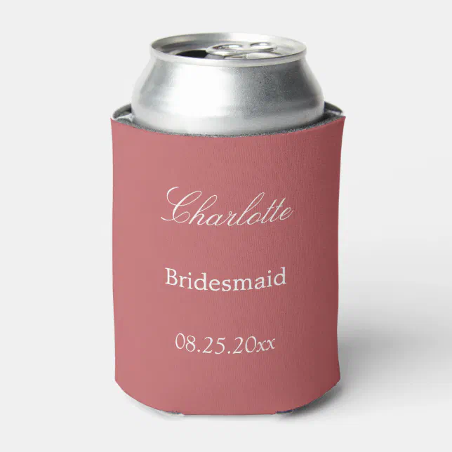 Dusty Rose Pink Bridesmaid Favor Can Cooler