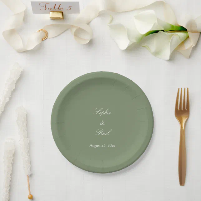Stylish Sage Green Wedding Paper Plates