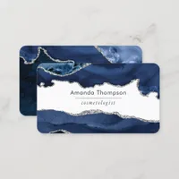 Navy and Silver Agate Precious stone Business Card