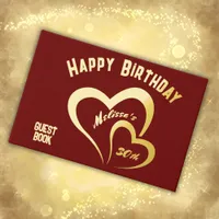 Modern Gold Foil Birthday on Maroon Rec Monogram | Foil Guest Book