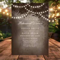 Brown Rustic Tree String Lights Rehearsal Dinner Invitation