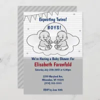 Expecting Twin Boys Cloud Baby Shower Gray Shades Invitation