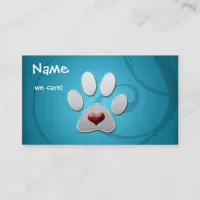 Blue Silver  Paw Heart Pet Business Cards