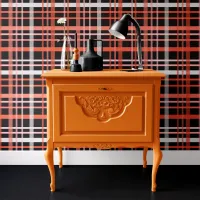 Trendy Pink, Orange & Black Halloween Plaid Wallpaper