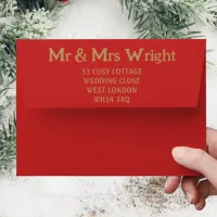 Mr & Mrs Gold Typography Red Return Address Envelope