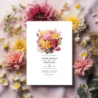 Pink and Yellow Floral Wedding Invitation