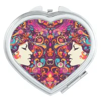 Multicolor Retro style Female Profiles Compact Mirror