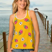 Fun Summer Strawberry Pattern Bold Yellow Kitschy Tank Top