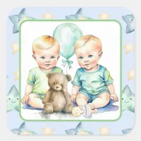 Watercolor Twin Boys Baby Shower Square Sticker