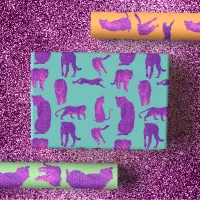 Hot Pink Big Cats in Neon Orange & Blue Background Wrapping Paper Sheets