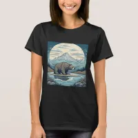 Bear, Mountains, Lake, Full Moon Ai Art T-Shirt