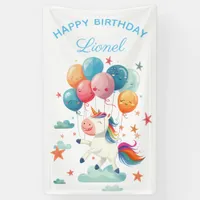 Funny Flying Unicorn Rainbow Colors 1st Birthday Banner