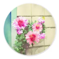 Watercolor Pink Flowers Ceramic Knob