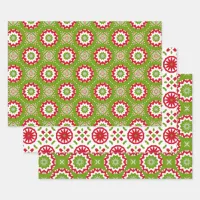 Green Red White Elegant Stylish Geometric Patterns Wrapping Paper Sheets