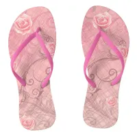 Roses and Swirls on Pastel Pink Plaid Flip Flops