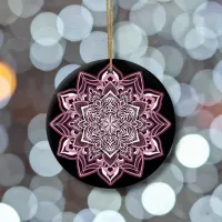 Rose Snowflake on black Ceramic Ornament