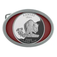 Faux Kansas State Quarter Oval Belt Buckle