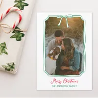 Chic Bow Custom Family Photo Red & Green Christmas Holiday Card