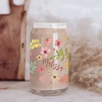 Flowers Floral Boho Pretty Botanical Cute Name Can Glass